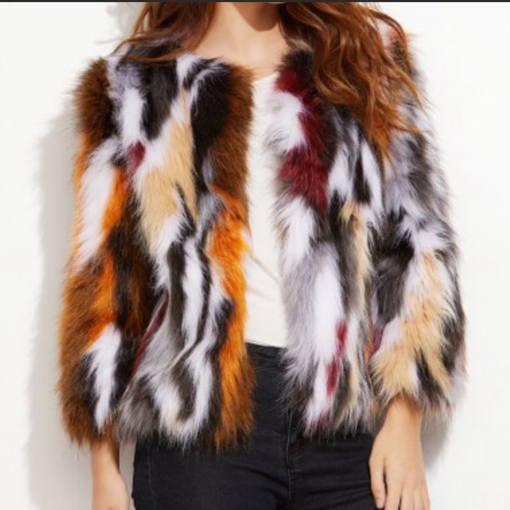 Colorful Faux fur jacket NWT